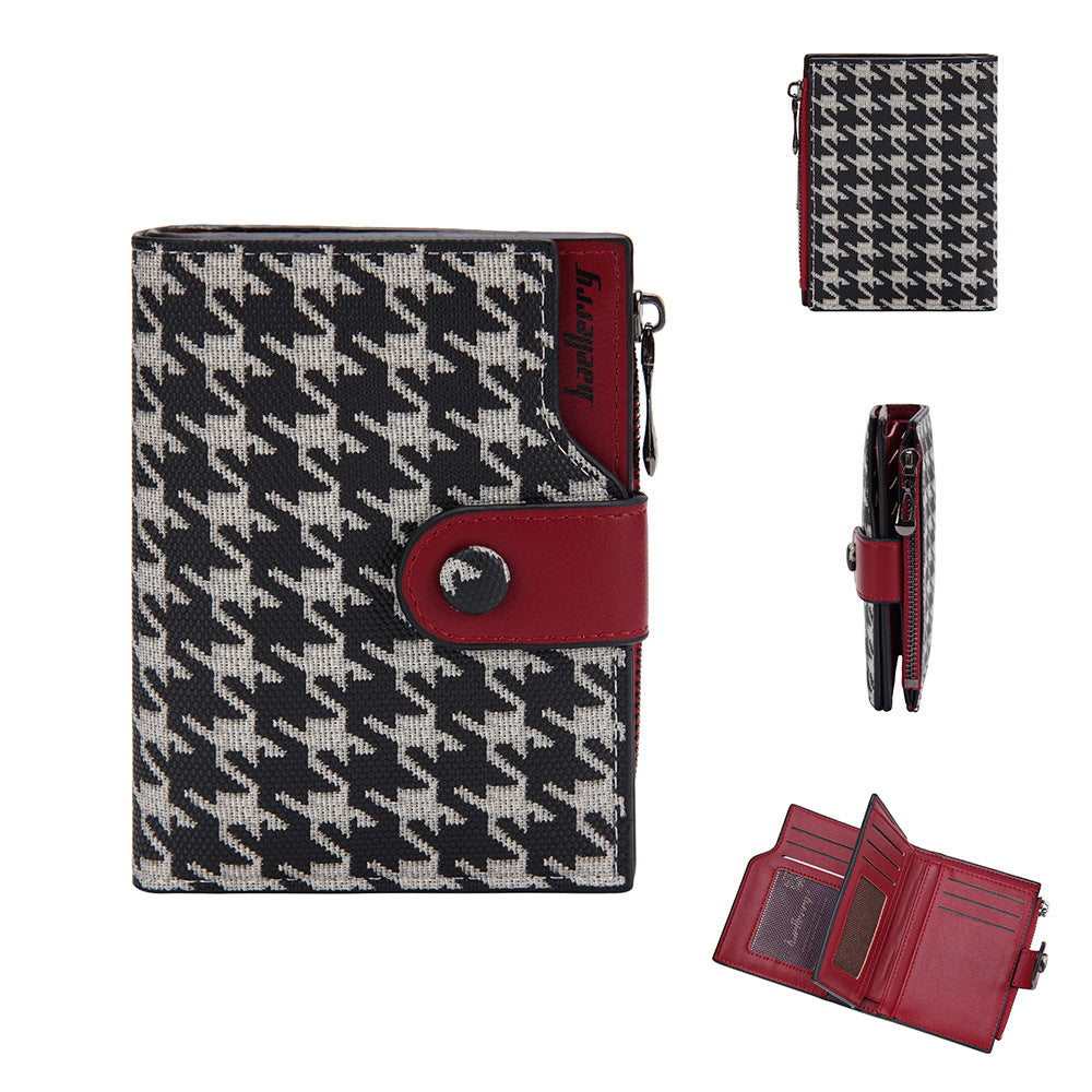 A Stylish And Adaptable New Houndstooth Design for Women'S Compact Wallet, Zipper Pouch, Coin Holder, And Money Clip, Sourced Directly from The Producer