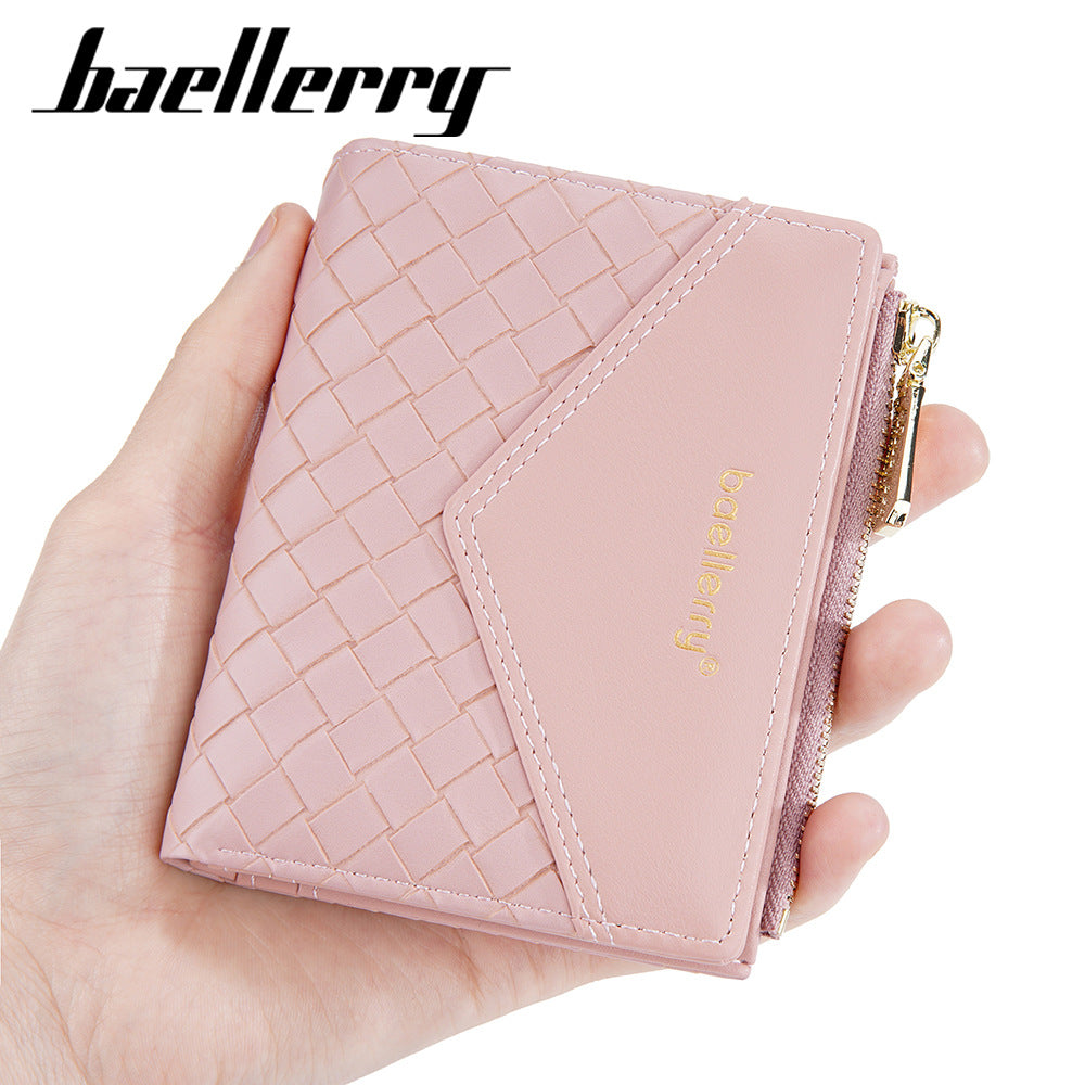 Baellerry Women's Wallet with Woven Pattern & Zipper Closure - Short Coin Purse & Card Holder Suitable for Cash, Credit Cards, Holders, Cash Holder, Everyday, Stylish Minimalist for, Travel,