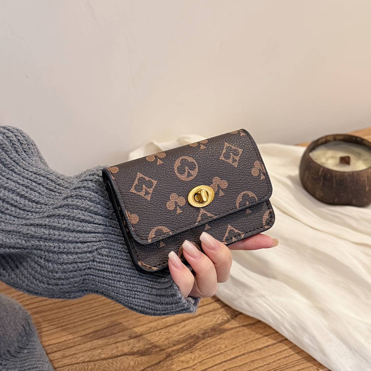 New Women's Vintage Print Buckle Wallet, Multifunctional Card Holder, Coin Purse, ID Storage Clutch Bag