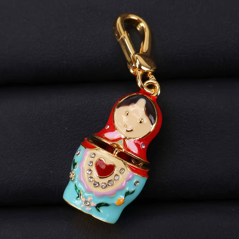 2pcs of Brand New Bohemian Style Russian Nesting Doll Enamel Geometric Keychains, Fashionable and Exquisite, with Universal Bag Charm. Easter