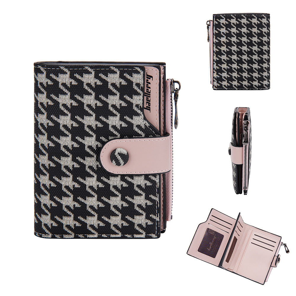 A Stylish And Adaptable New Houndstooth Design for Women'S Compact Wallet, Zipper Pouch, Coin Holder, And Money Clip, Sourced Directly from The Producer