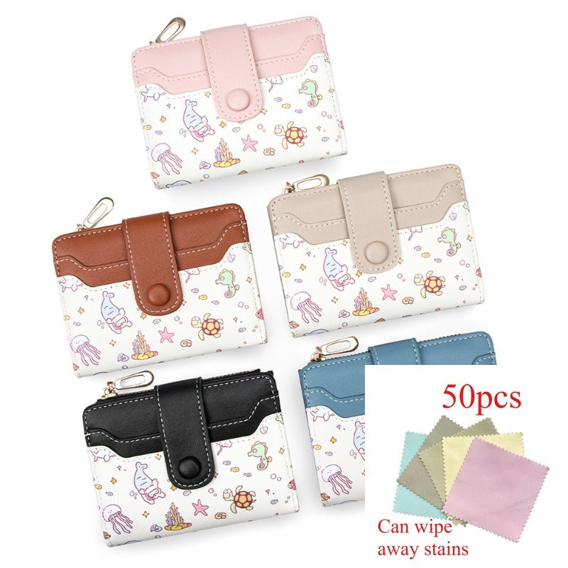 51pcs Women'S Compact Wallet, Featuring a Cute Cartoon Design in The Korean INS Style, with a Snap Closure And a Zippered Coin Pouch, Ideal for 200 Areas