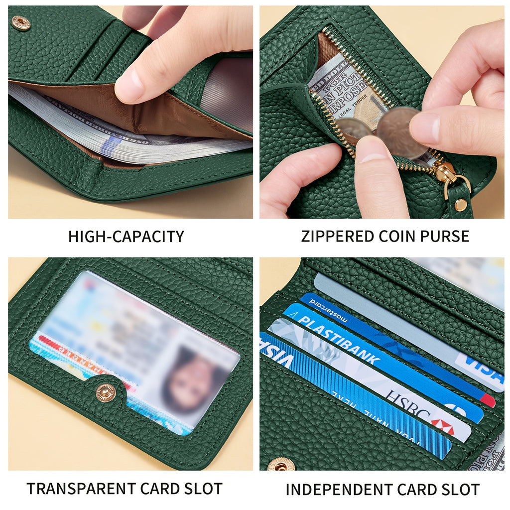 Women's Synthetic Leather Coin Purse, Top Layer Cowhide Wallet and Card Holder with Integrated Design, RFID-theft