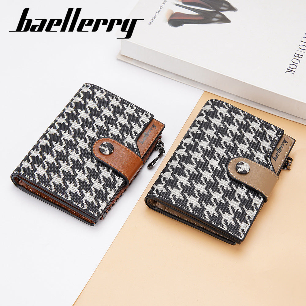A Stylish And Adaptable New Houndstooth Design for Women'S Compact Wallet, Zipper Pouch, Coin Holder, And Money Clip, Sourced Directly from The Producer