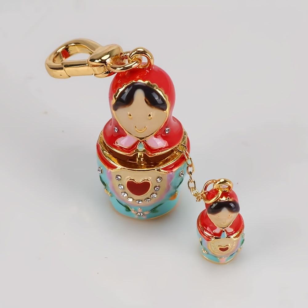 2pcs of Brand New Bohemian Style Russian Nesting Doll Enamel Geometric Keychains, Fashionable and Exquisite, with Universal Bag Charm. Easter